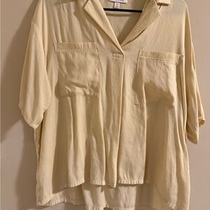 Prologue Cream Button Down Shirt Notched Collar Short Sleeve